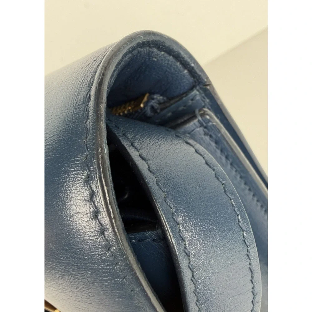 Celine Classic Box Bag Medium Blue Calfskin Leather Gold-Tone Hardware R1 - Picture 7 of 16